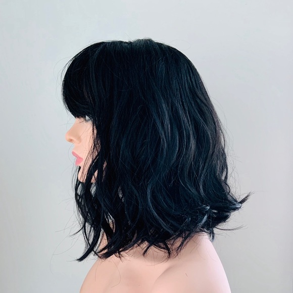 “Put On & Go” Black Premium Fiber 12” Wig with Bangs for Daily Wear or Events - Picture 3 of 4